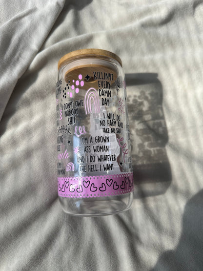 Queen Affirmations Glass Cup