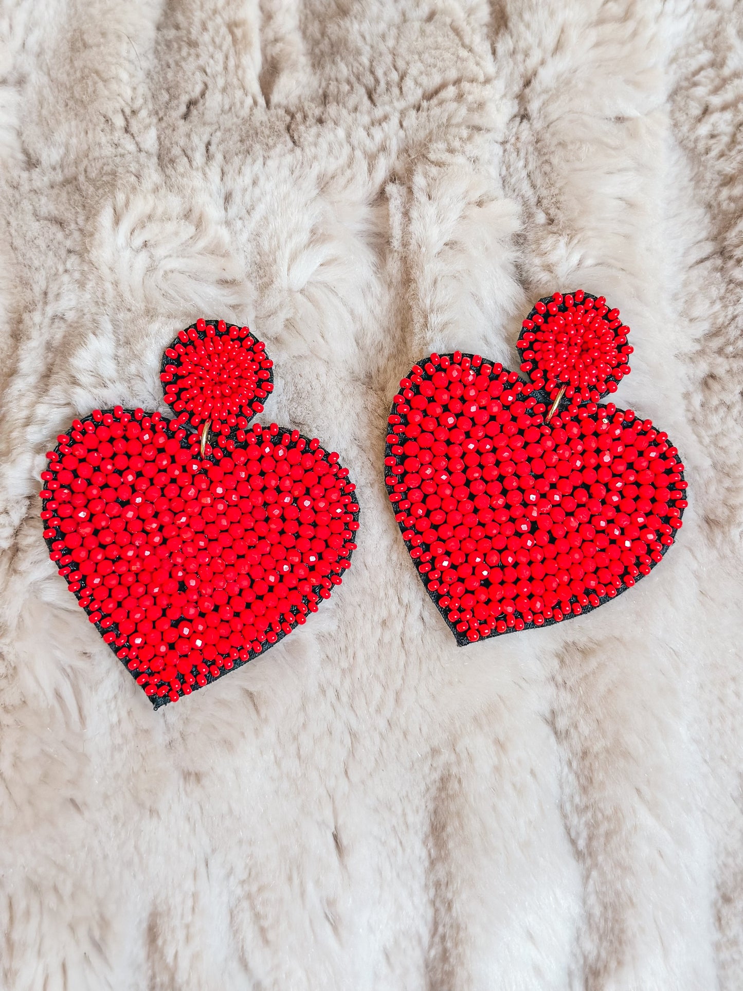 Red Heart Beaded Earrings
