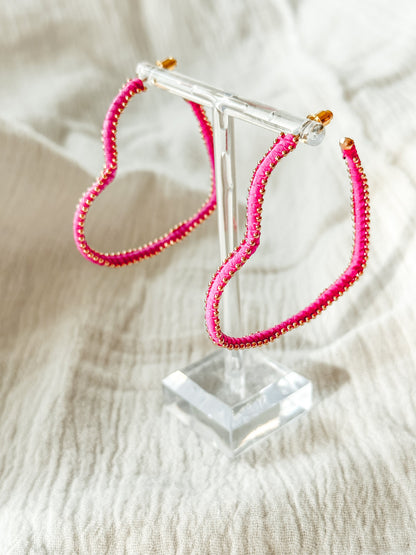 Pink Heart Hoop Earrings