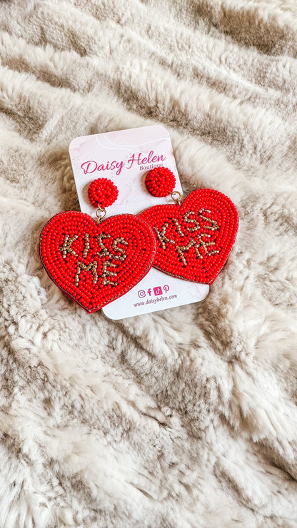 Kiss Me Heart Beaded Statement Earrings