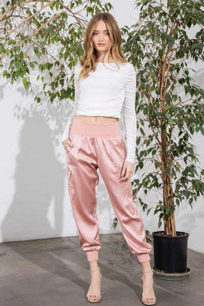 Satin discount pink joggers