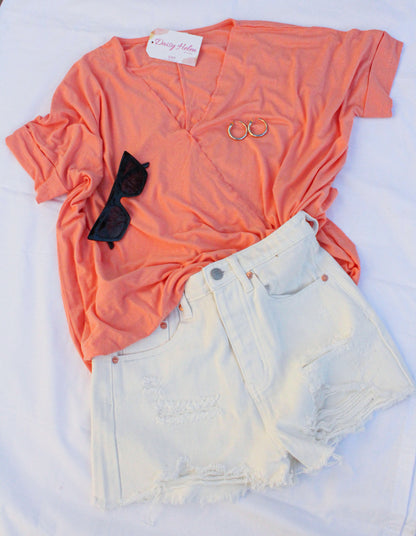 Coral Rose Short Sleeve Surplice Top