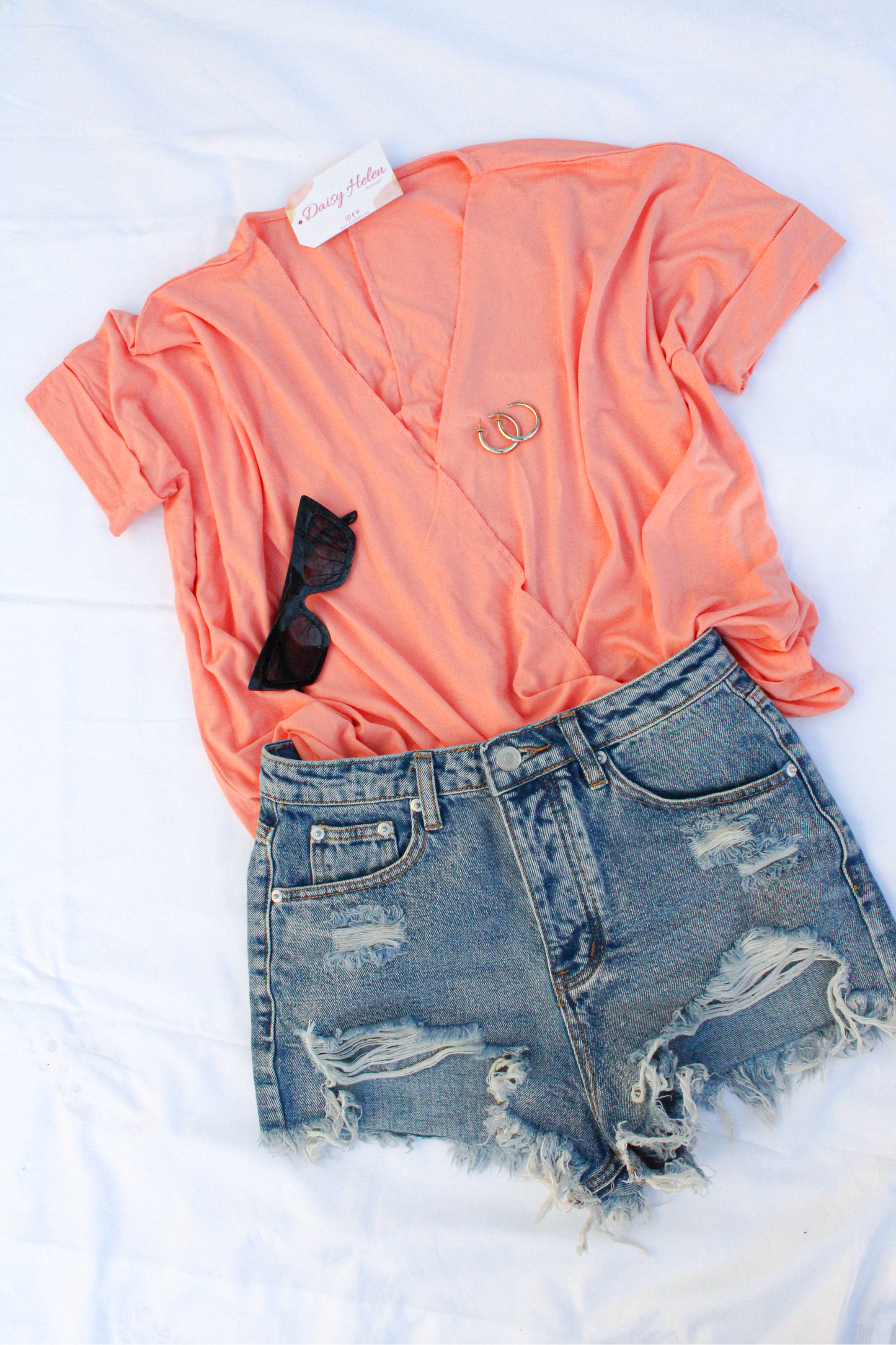 Coral Rose Short Sleeve Surplice Top