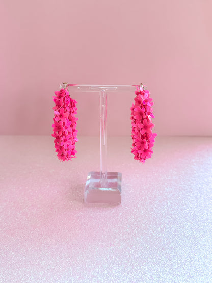 Hot Pink Floral Hoop Earrings