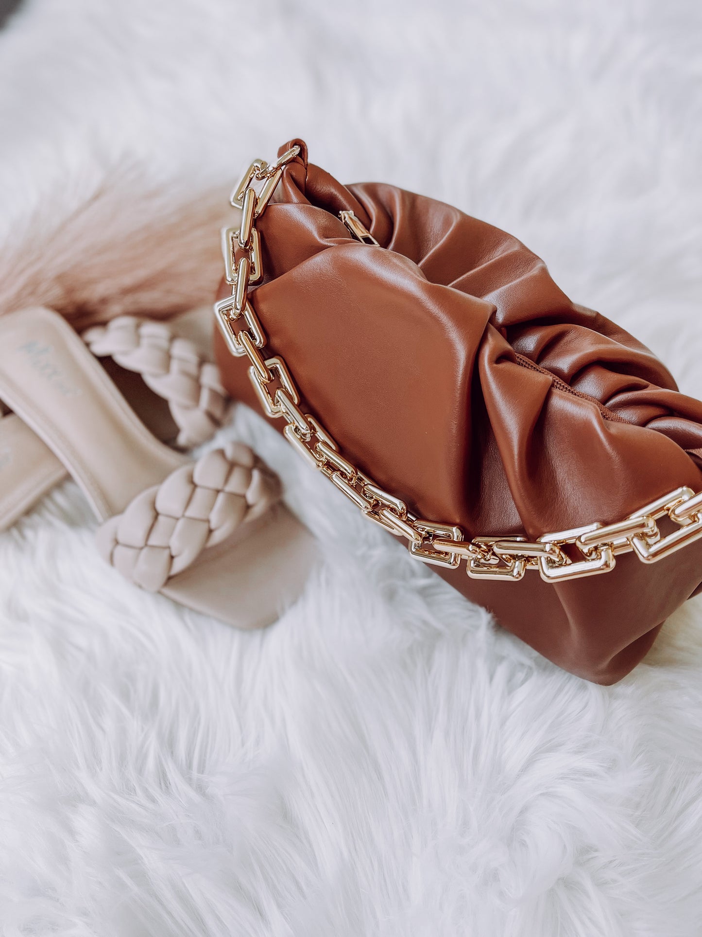 Eliza Ruched Chain Bag - Khaki