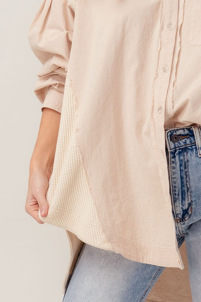 Feeling Good Oversized Thermal Contrast Button Up Shirt