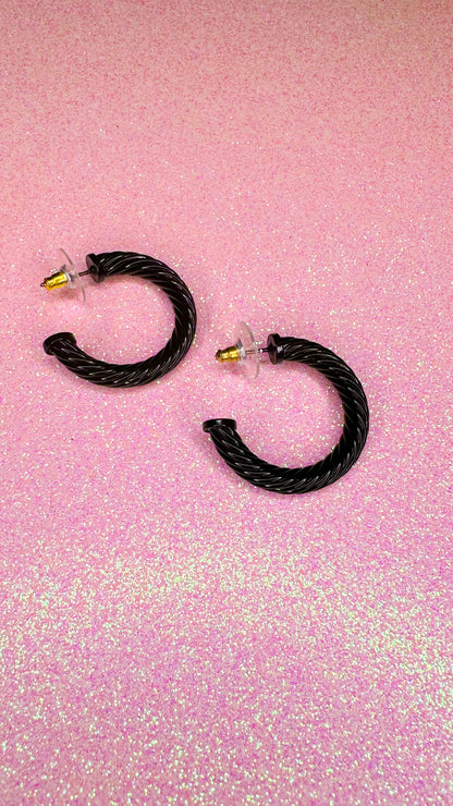 Black Twisted Hoop Earrings