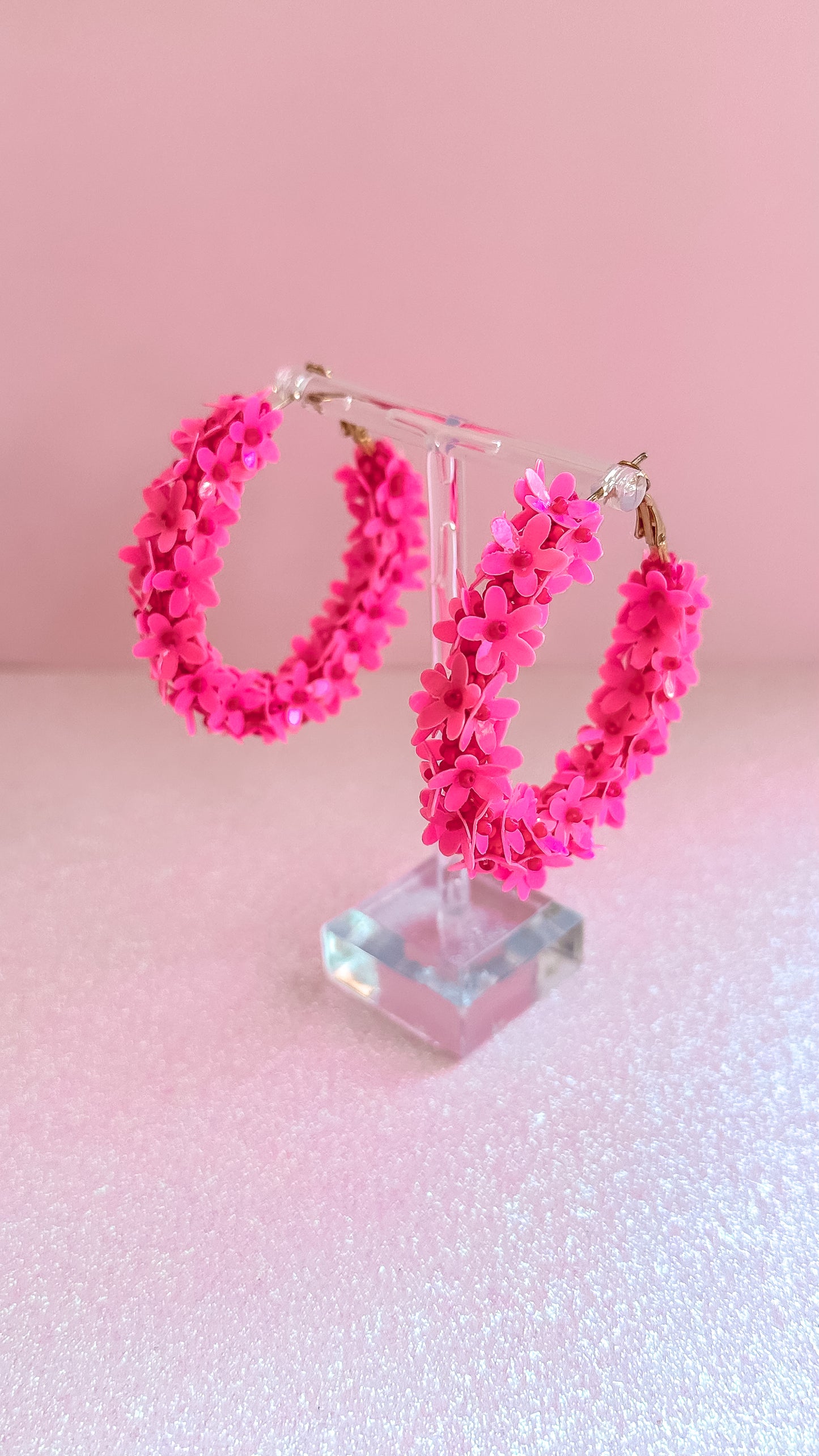 Hot Pink Floral Hoop Earrings