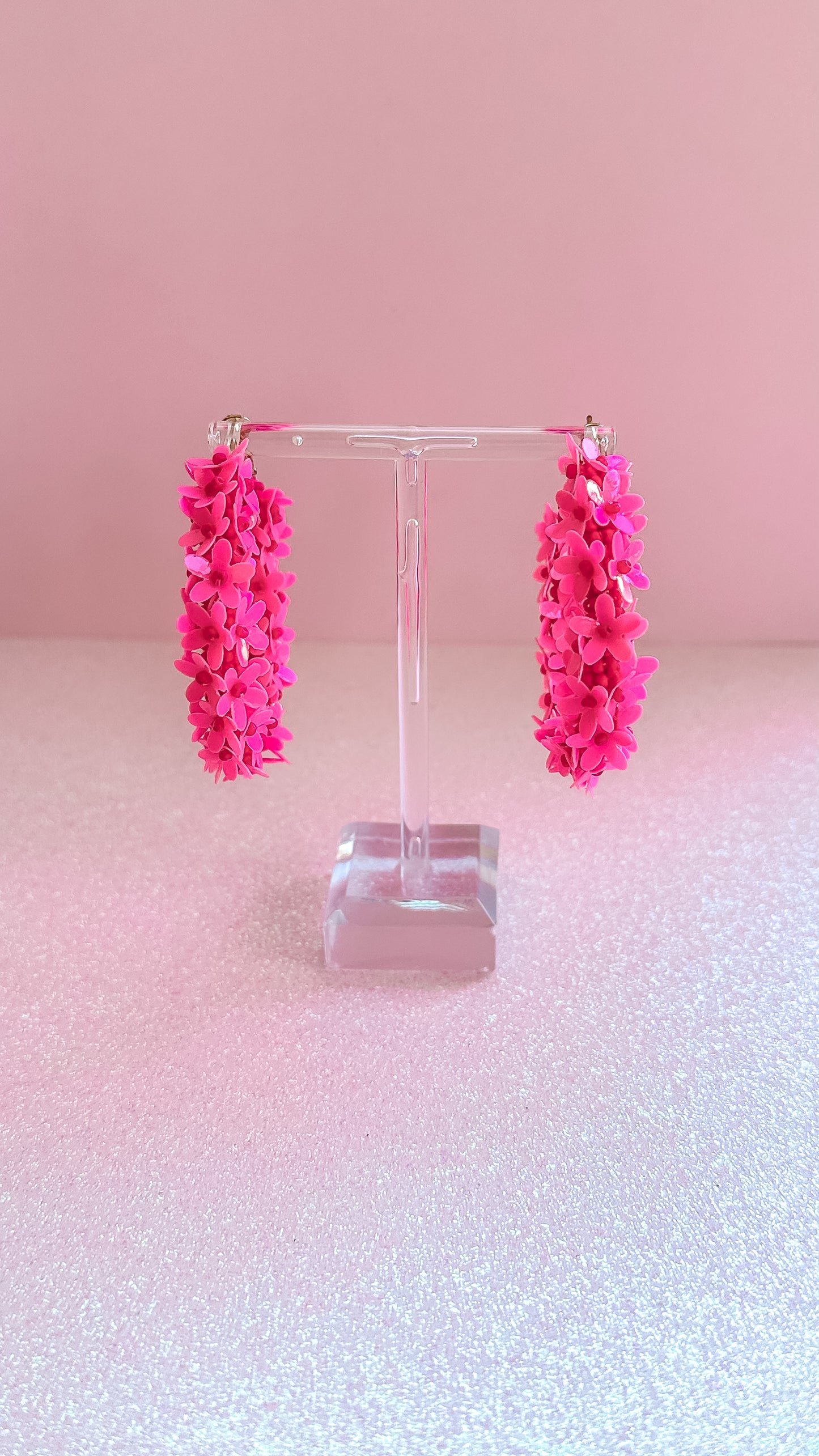 Hot Pink Floral Hoop Earrings