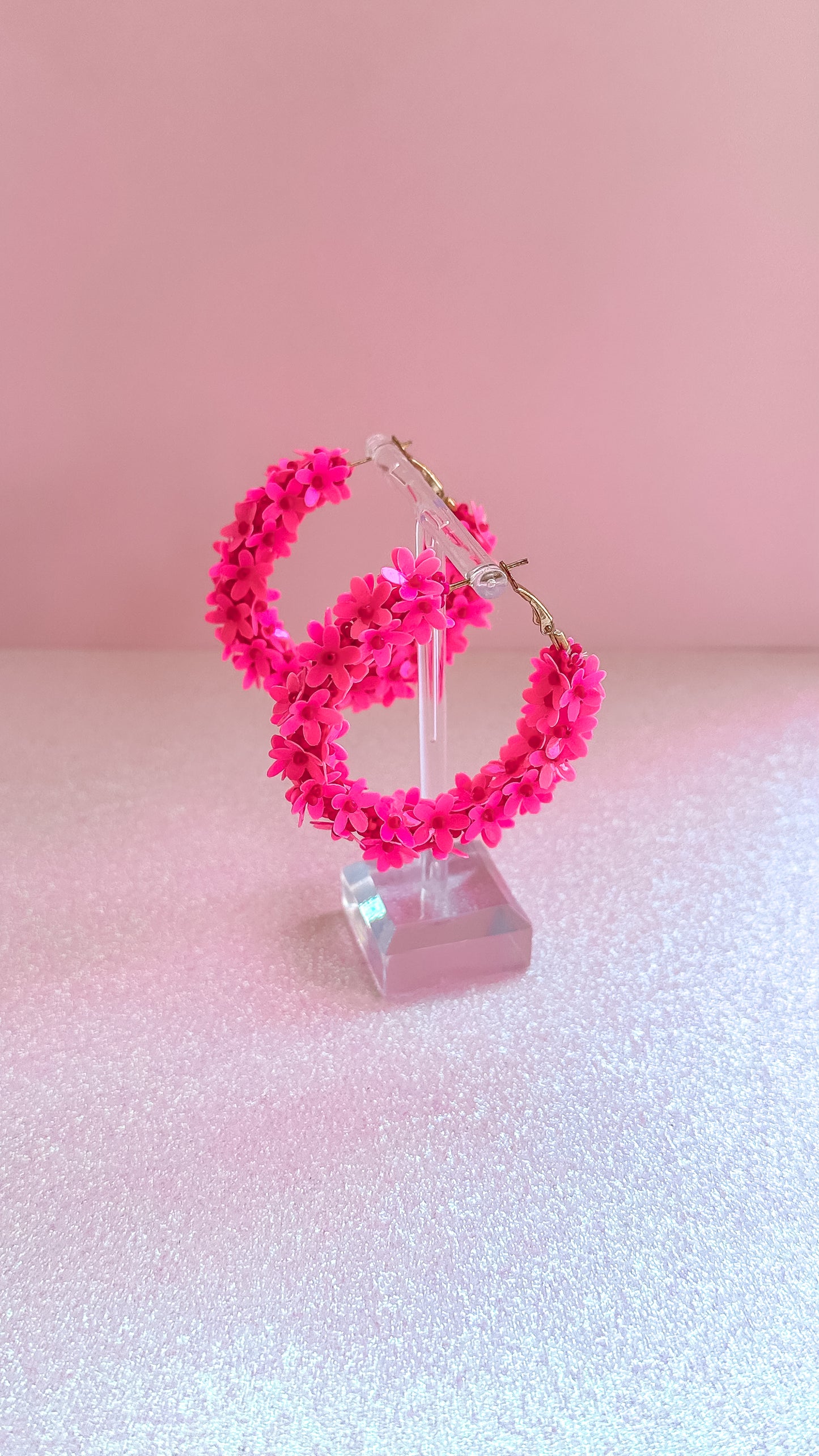 Hot Pink Floral Hoop Earrings