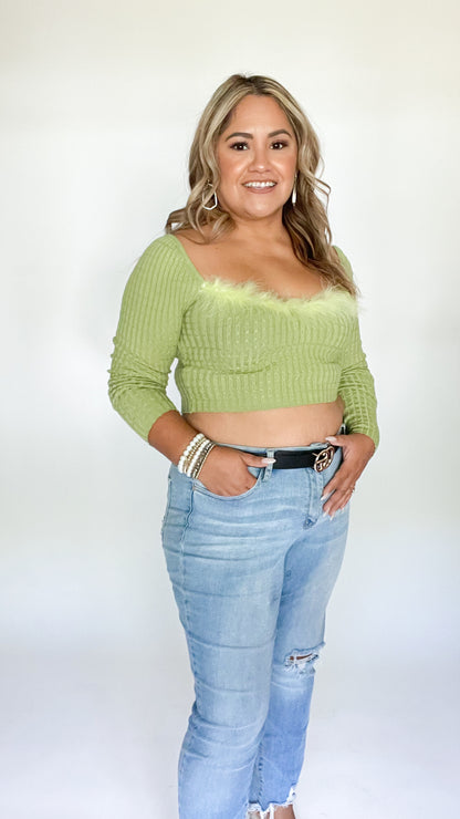 Holly Fur Sweater Crop Top - Lime